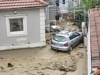 The aftermath of the fierce rainstorms hit central Greece showing the damage from the floods while roads are still covered by floodwater and...