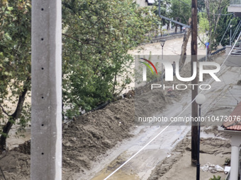 The aftermath of the fierce rainstorms hit central Greece showing the damage from the floods while roads are still covered by floodwater and...