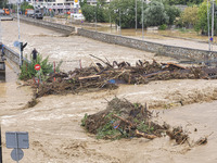 The aftermath of the fierce rainstorms hit central Greece showing the damage from the floods while roads are still covered by floodwater and...