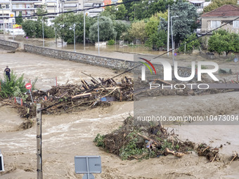 The aftermath of the fierce rainstorms hit central Greece showing the damage from the floods while roads are still covered by floodwater and...