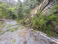 Pelion Mountain hit by the fierce rainstorm causing damage or vanishing the road network and houses collapsing in landslides while trapped p...