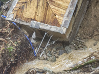 Pelion Mountain hit by the fierce rainstorm causing damage or vanishing the road network and houses collapsing in landslides while trapped p...