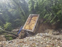 Pelion Mountain hit by the fierce rainstorm causing damage or vanishing the road network and houses collapsing in landslides while trapped p...