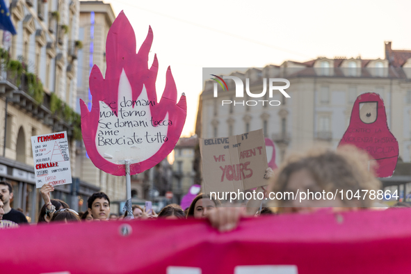 08/09/2023 Torino, Italy.
 Demonstration against femicides organized by the feminist collective ''Non Una di meno'' in Turin.
Italy is one o...