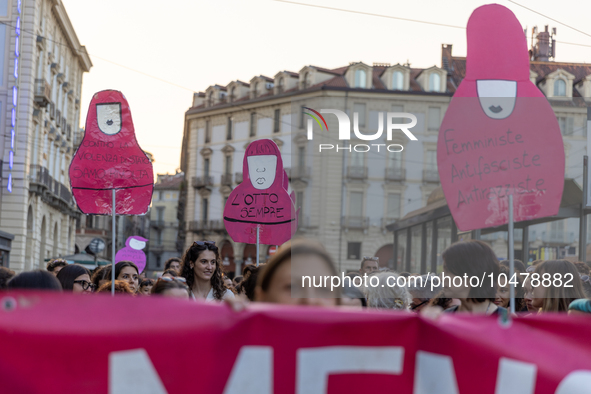 08/09/2023 Torino, Italy.
 Demonstration against femicides organized by the feminist collective ''Non Una di meno'' in Turin.
Italy is one o...