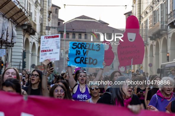 08/09/2023 Torino, Italy.
 Demonstration against femicides organized by the feminist collective ''Non Una di meno'' in Turin.
Italy is one o...