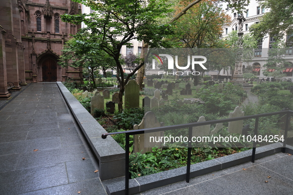 The courtyard and cemetery of the historic Trinity Church in New York, New York, Saturday, Sept. 9, 2023. 