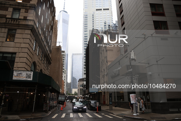 One World Trade Center is seen from the intersection of Rector and Washington Streets in New York, New York, Saturday, Sept. 9, 2023. 