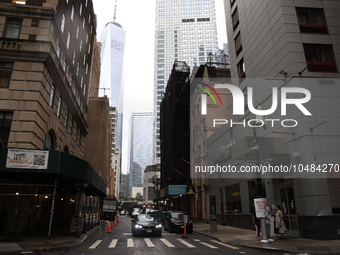 One World Trade Center is seen from the intersection of Rector and Washington Streets in New York, New York, Saturday, Sept. 9, 2023. (