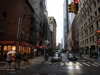 Debris has been cleared on Greenwich and Rector Streets as people enjoy a summer day  in New York, New York, Saturday, Sept. 9, 2023. (