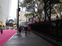 Pedestrians make their way along Fulton Street next to St. Paul's Chapel of Trinity Church in New York, New York, Saturday, Sept. 9, 2023. (