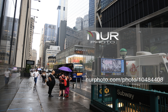 Traffic along Church Street passes the Cortlandt Street subway station across from Three World Trade Center in New York, New York, Saturday,...