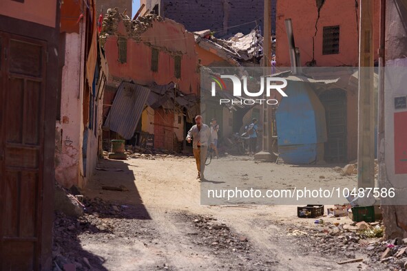 A man strolls through the heart of Amizmiz, just a few dozen kilometers away from the epicenter of the earthquake that rattled Morocco. 