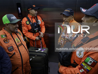 Topos Azteca International Rescue Brigade inside the Mexico City International Airport, before traveling to Morocco and helping in search an...