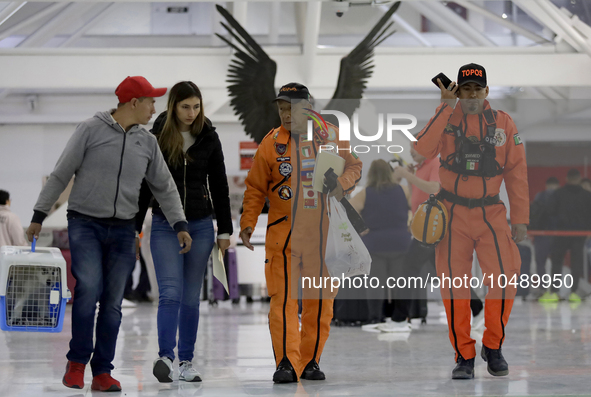 At the centre, Hector Mendez, better known as El Chino, head and founder of the Azteca Topos International Rescue Brigade, arrives at the Me...