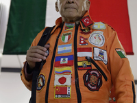 Hector Mendez, better known as El Chino, head and founder of the Azteca Topos International Rescue Brigade, arrives at the Mexico City Inter...