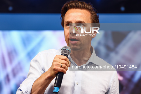 Co-leader of the Confederation Liberty and Independence party (Konfederacja), Krzysztof Bosak, speaks during a pre-election rally in Krakow,...