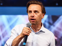 Co-leader of the Confederation Liberty and Independence party (Konfederacja), Krzysztof Bosak, speaks during a pre-election rally in Krakow,...