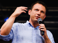 Co-leader of the Confederation Liberty and Independence party (Konfederacja), Slawomir Mentzen, is seen during a pre-election rally in Krako...