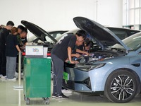 YANTAI, CHINA - SEPTEMBER 8, 2023 - Students conduct a training on vehicle maintenance at Yantai Vocational College of Culture and Tourism,...