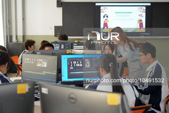 YANTAI, CHINA - SEPTEMBER 8, 2023 - Students perform a short video production training at Yantai Vocational College of Culture and Tourism i...