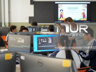 YANTAI, CHINA - SEPTEMBER 8, 2023 - Students perform a short video production training at Yantai Vocational College of Culture and Tourism i...