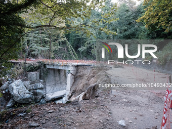 The aftermath of the fierce rainstorms hit central Greece showing the damage from the floods while roads are still covered by floodwater and...