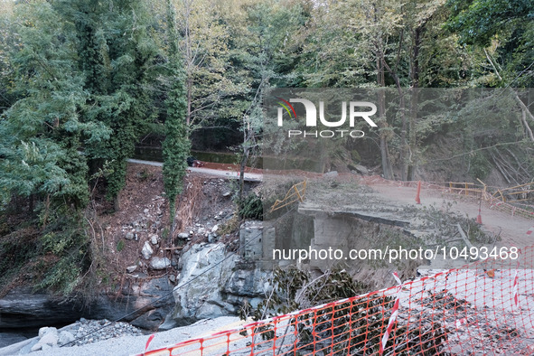 The aftermath of the fierce rainstorms hit central Greece showing the damage from the floods while roads are still covered by floodwater and...