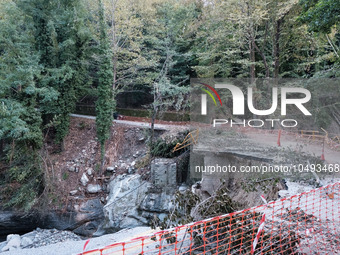 The aftermath of the fierce rainstorms hit central Greece showing the damage from the floods while roads are still covered by floodwater and...