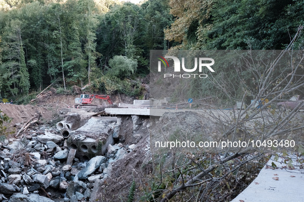 The aftermath of the fierce rainstorms hit central Greece showing the damage from the floods while roads are still covered by floodwater and...