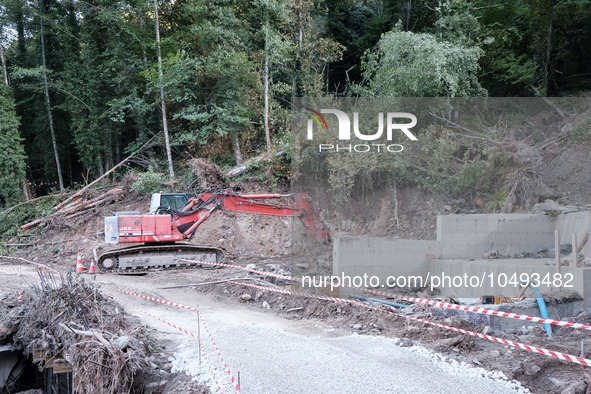 The aftermath of the fierce rainstorms hit central Greece showing the damage from the floods while roads are still covered by floodwater and...