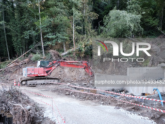 The aftermath of the fierce rainstorms hit central Greece showing the damage from the floods while roads are still covered by floodwater and...