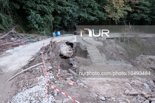 The aftermath of the fierce rainstorms hit central Greece showing the damage from the floods while roads are still covered by floodwater and...