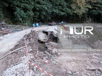 The aftermath of the fierce rainstorms hit central Greece showing the damage from the floods while roads are still covered by floodwater and...