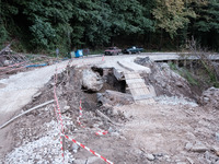 The aftermath of the fierce rainstorms hit central Greece showing the damage from the floods while roads are still covered by floodwater and...