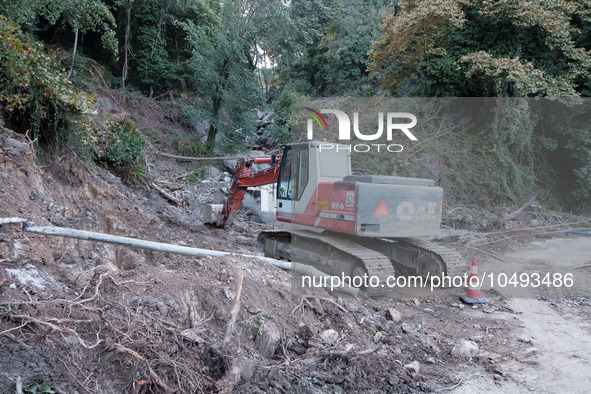 The aftermath of the fierce rainstorms hit central Greece showing the damage from the floods while roads are still covered by floodwater and...