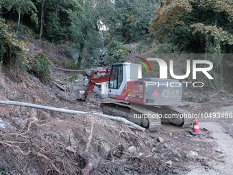 The aftermath of the fierce rainstorms hit central Greece showing the damage from the floods while roads are still covered by floodwater and...