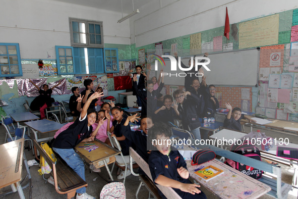 Children sit in a classroom as the 2023-2024 academic year begins for Tunisian students after the summer holiday in Tunis, Tunisia on Septem...