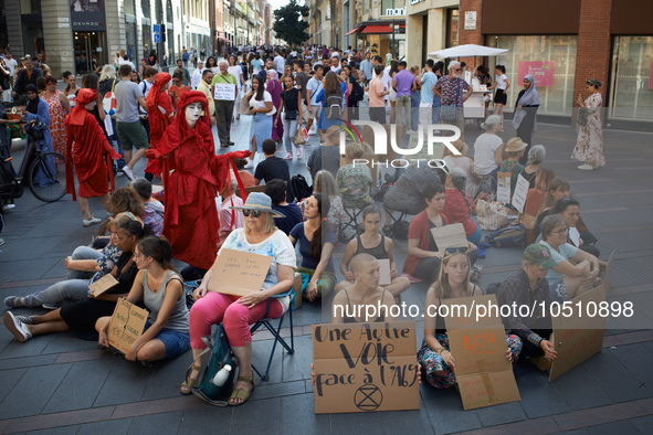 Mothers during the sit-in. Extinction Rebellion (XR) Toulouse organized a sit-in of women in one of the most frequented street of Toulouse....