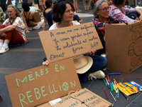 Placard reading 'Mothers' Rebellion'. Extinction Rebellion (XR) Toulouse organized a sit-in of women in one of the most frequented street of...