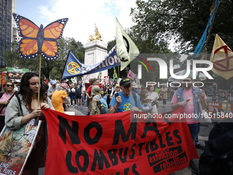 Thousands representing various groups participate in the ''End of Fossil Fuels'' protest across Midtown Manhattan on September, 17,2023 in N...