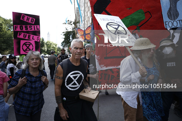 Thousands representing various groups participate in the ''End of Fossil Fuels'' protest across Midtown Manhattan on September, 17,2023 in N...