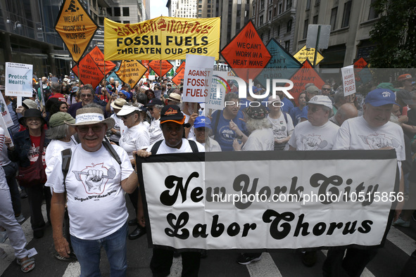 Thousands representing various groups participate in the ''End of Fossil Fuels'' protest across Midtown Manhattan on September, 17,2023 in N...