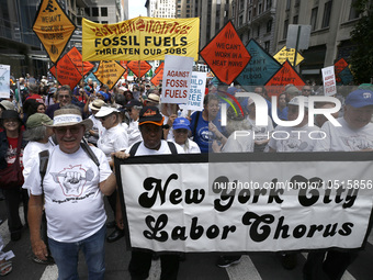 Thousands representing various groups participate in the ''End of Fossil Fuels'' protest across Midtown Manhattan on September, 17,2023 in N...