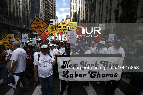 Thousands representing various groups participate in the ''End of Fossil Fuels'' protest across Midtown Manhattan on September, 17,2023 in N...