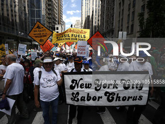 Thousands representing various groups participate in the ''End of Fossil Fuels'' protest across Midtown Manhattan on September, 17,2023 in N...