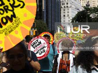 Thousands representing various groups participate in the ''End of Fossil Fuels'' protest across Midtown Manhattan on September, 17,2023 in N...