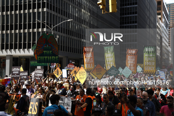 Thousands representing various groups participate in the ''End of Fossil Fuels'' protest across Midtown Manhattan on September, 17,2023 in N...