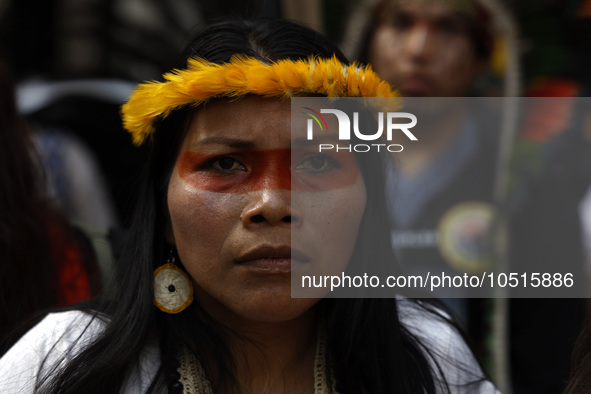 An indigenous person marches among thousands representing various groups participate in the ''End of Fossil Fuels'' protest across Midtown M...