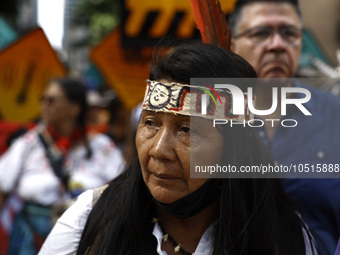 An indigenous person marches among thousands representing various groups participate in the ''End of Fossil Fuels'' protest across Midtown M...